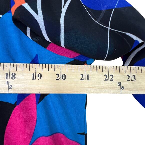 Calvin Klein Womens Colorful Long Sleeve Blouse L Balloon Sheer Sleeve Top - Picture 7 of 8